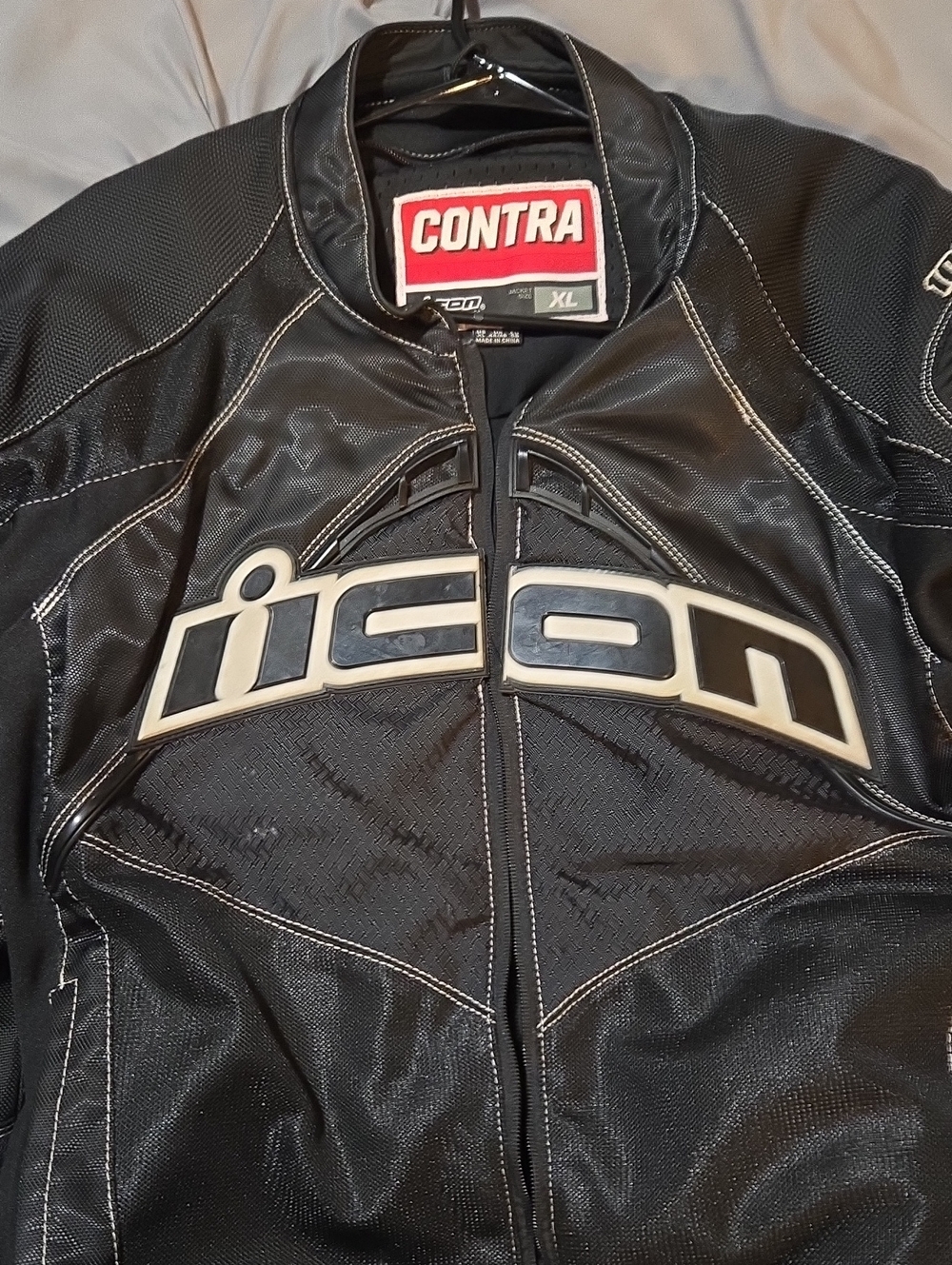 ICON Black Men's Performance Motorcycle Jacket with White Logo